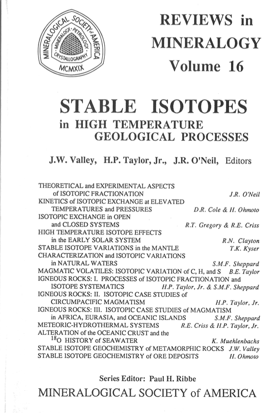 Mineralogical Society Of America Stable Isotopes In High Temperature Geological Processes